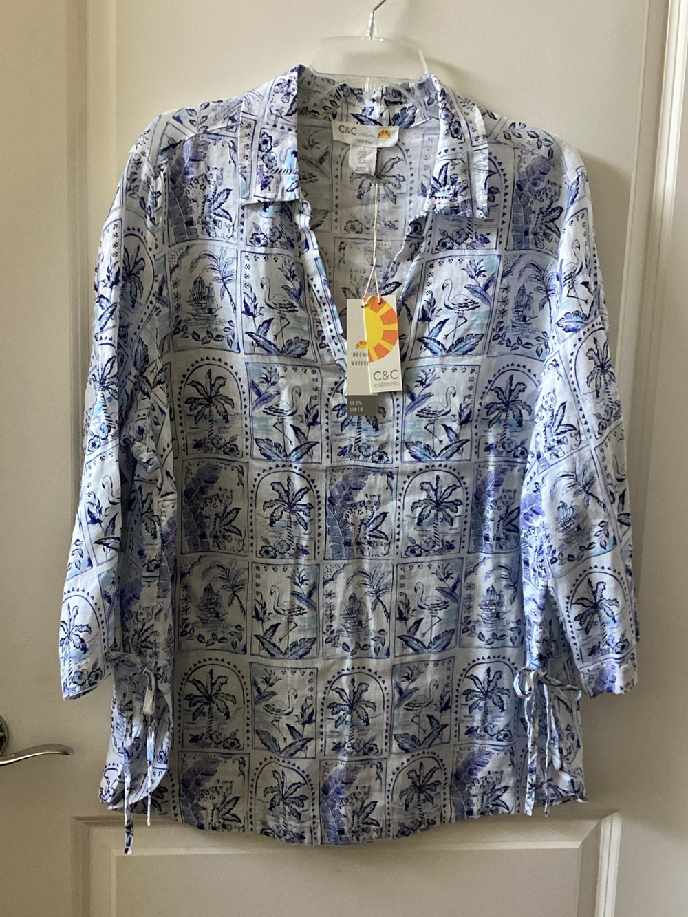 C&C California Light Blue & White Printed Shirt Jacket